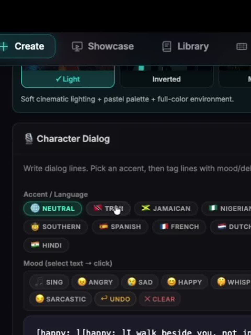 Character dialogue and accent picker used before and after voice change