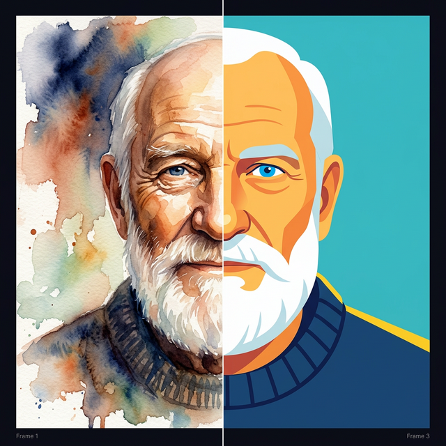 Watercolor style collapse — Frame 1 vs Frame 3